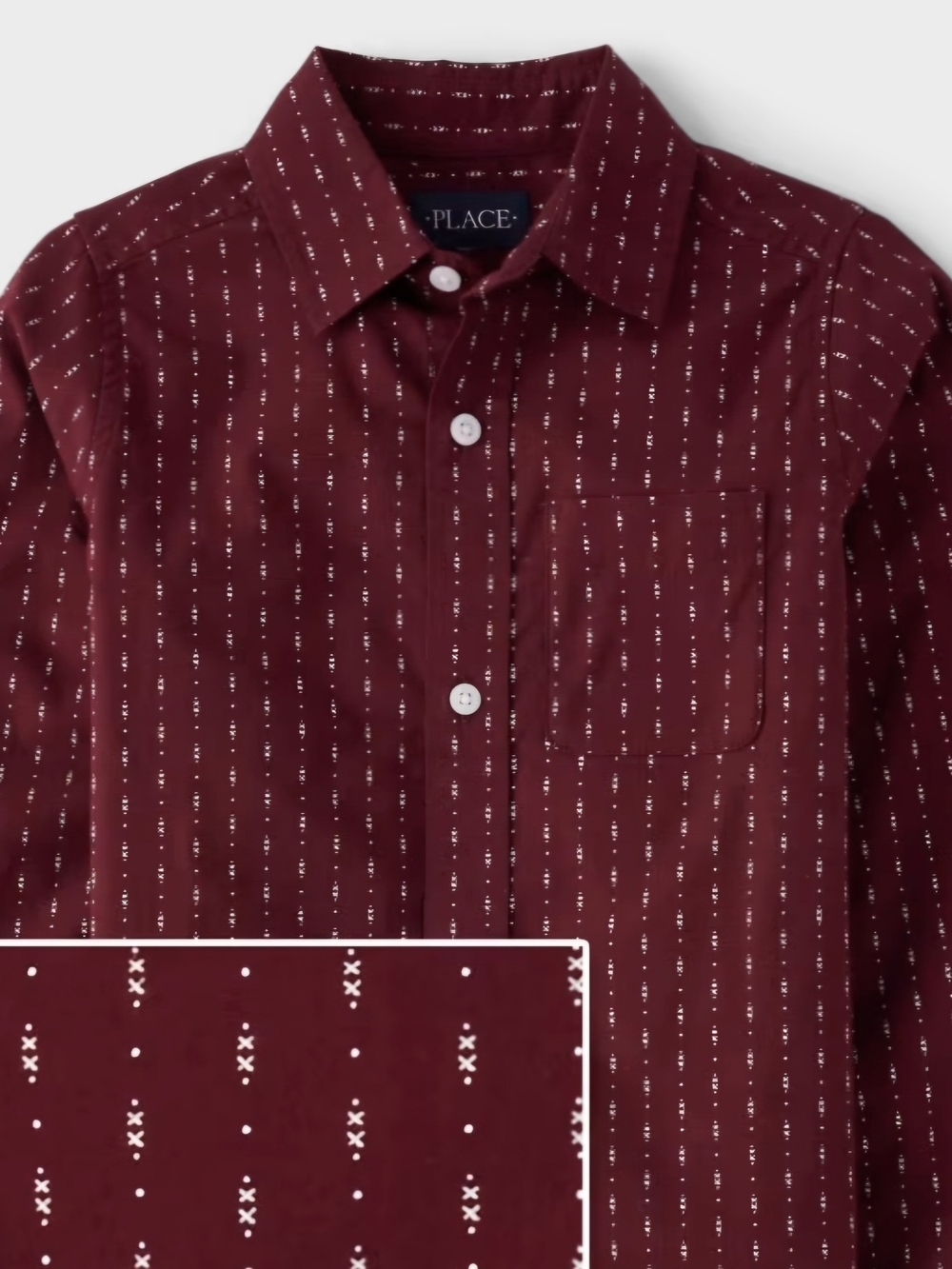 The Children's Place Boys Burgundy Dot Poplin Button Up Dress Shirt Size 16 XXL